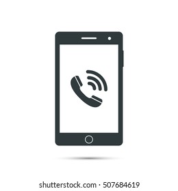 Smartphone icon with phone call symbol. Vector isolated illustration.