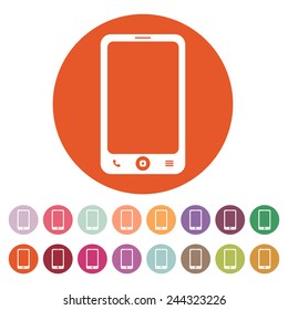 The smartphone icon. Phone symbol. Flat Vector illustration. Button Set