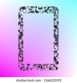 Smartphone icon. Phone icon. Vector. Gray icon with bubbled texture at color background with pink and sky blue corners.