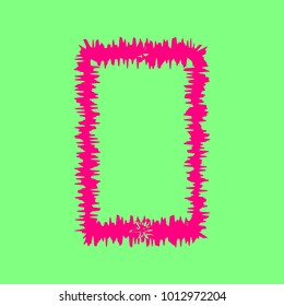 Smartphone icon. Phone icon. Vector. Magenta rough icon on greenish background. Isolated.
