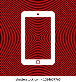 Smartphone icon. Phone icon. Vector. White icon on red and black radial pattern as background. Isolated.