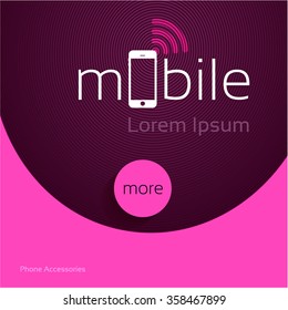 smartphone icon. Pink design background with mobile phone and block for text, banner, Lorem Ipsum