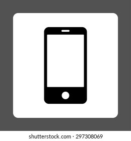 Smartphone icon from Primitive Buttons OverColor Set. This rounded square flat button is drawn with black and white colors on a gray background.