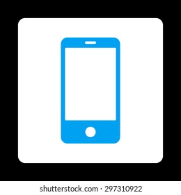 Smartphone icon from Primitive Buttons OverColor Set. This rounded square flat button is drawn with blue and white colors on a black background.