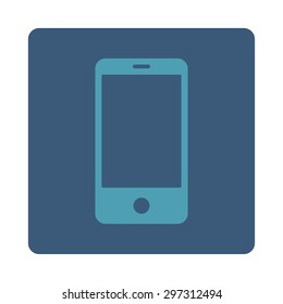 Smartphone icon from Primitive Buttons OverColor Set. This rounded square flat button is drawn with cyan and blue colors on a white background.