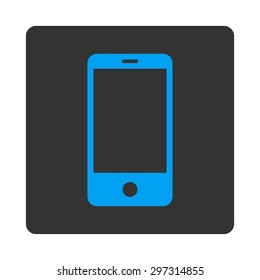 Smartphone icon from Primitive Buttons OverColor Set. This rounded square flat button is drawn with blue and gray colors on a white background.