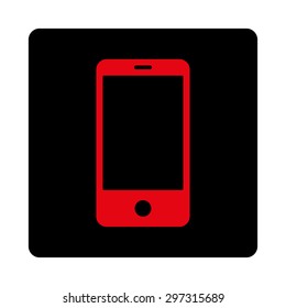 Smartphone icon from Primitive Buttons OverColor Set. This rounded square flat button is drawn with intensive red and black colors on a white background.