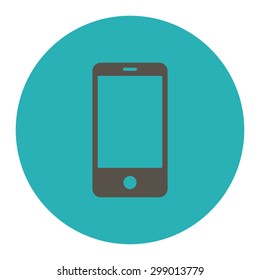 Smartphone icon from Primitive Round Buttons OverColor Set. This round flat button is drawn with grey and cyan colors on a white background.