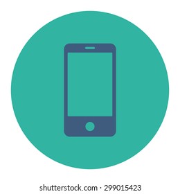 Smartphone icon from Primitive Round Buttons OverColor Set. This round flat button is drawn with cobalt and cyan colors on a white background.