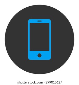 Smartphone icon from Primitive Round Buttons OverColor Set. This round flat button is drawn with blue and gray colors on a white background.