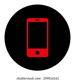 Smartphone icon from Primitive Round Buttons OverColor Set. This round flat button is drawn with intensive red and black colors on a white background.