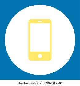 Smartphone icon from Primitive Round Buttons OverColor Set. This round flat button is drawn with yellow and white colors on a blue background.