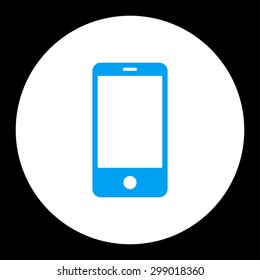 Smartphone icon from Primitive Round Buttons OverColor Set. This round flat button is drawn with blue and white colors on a black background.