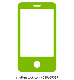 Smartphone icon from Primitive Set. This isolated flat symbol is drawn with eco green color on a white background, angles are rounded.