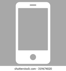 Smartphone icon from Primitive Set. This isolated flat symbol is drawn with white color on a silver background, angles are rounded.