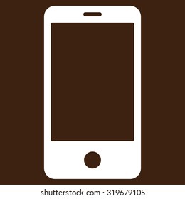 Smartphone icon from Primitive Set. This isolated flat symbol is drawn with white color on a brown background, angles are rounded.