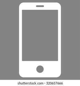 Smartphone icon from Primitive Set. This isolated flat symbol is drawn with white color on a gray background, angles are rounded.