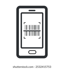 Smartphone icon with a prominent barcode scanning icon on the screen illustrating the process of barcode scanning for retail and inventory control purposes.