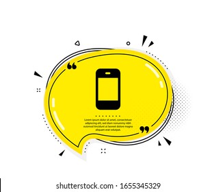 Icono de Smartphone. Burbuja del discurso de cita. Signo de teléfono móvil o de teléfono. ¡Símbolo de dispositivo móvil de comunicación! Marcas de cotización. Icono clásico del smartphone. Vector