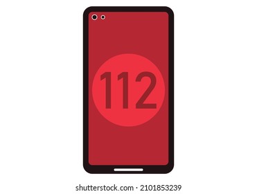 Smartphone Icon With Red Emergency Phone Number With 112.