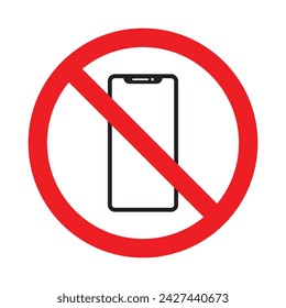 Smartphone icon with red prohibited ban symbol on white background. No phone sign - Vector Symbol
