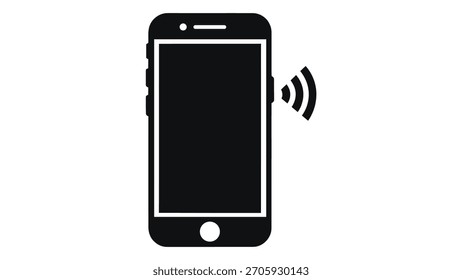 Icono del smartphone con el símbolo del teléfono móvil de la señal de timbre para las llamadas, los App, y el dispositivo de comunicación moderno de los medios para permanecer conectado