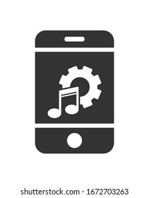 Smartphone icon with a ringtone, setting the parameters of the ringtone or music player. Simple flat design for website and app logo