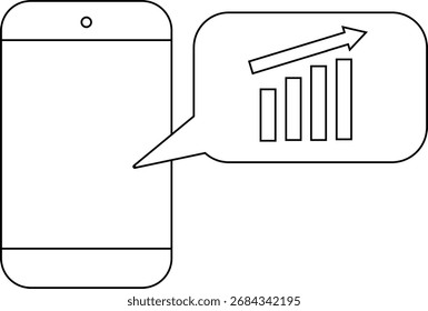 ícone de smartphone e ícone de gráfico ascendente com fundo branco.com linhas pretas