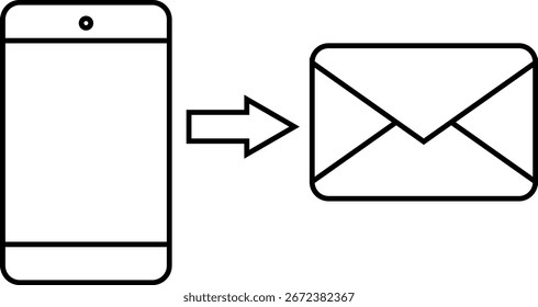 Icono de teléfono inteligente que envía mensaje Fondo blanco. Con líneas negras