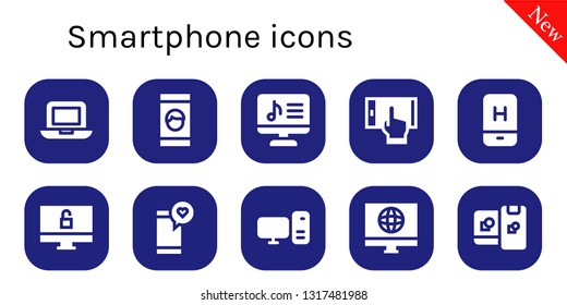 smartphone icon set. 10 filled smartphone icons.  Collection Of - Laptop, Smartphone, Computer, Mobile, Computing