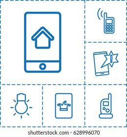 Smartphone icon. set of 6 smartphone outline icons such as baby monitor phone, Poker on phone, camera bulb