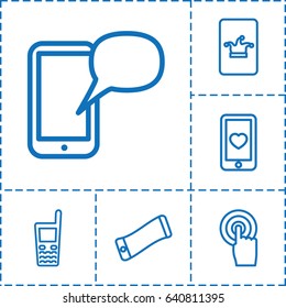 Smartphone icon. set of 6 smartphone outline icons such as poker on phone, heart mobile, touchscreen