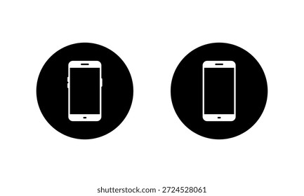 Conjunto de iconos de smartphone con pantalla en blanco. Símbolo del teléfono móvil y del teléfono celular en círculo negro
