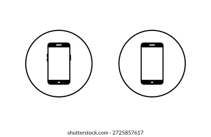Conjunto de iconos de smartphone con pantalla en blanco. Símbolo del teléfono móvil y del teléfono celular en contorno circular