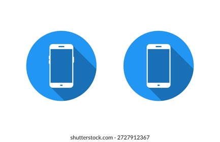 Conjunto de iconos de smartphone con pantalla en blanco. Símbolo del teléfono móvil y del teléfono celular con la sombra larga