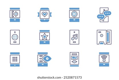 Smartphone icon set. Bold line style. Duotone colors. Editable stroke. mobile phone, smartphone, graph, cellphone.