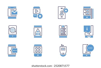 Conjunto de ícones do smartphone. Estilo de linha em negrito. Cores duotônicas. Acidente vascular cerebral editável. telefone celular, notificação, smartphone, mapa móvel, perfil, chat, celular.