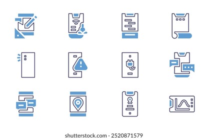 Smartphone icon set. Bold line style. Duotone colors. Editable stroke. mobile phone, smartphone, charging, chating, internet, music player, phone case.