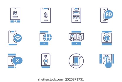 Smartphone icon set. Bold line style. Duotone colors. Editable stroke. smartphone, settings, app, location, mobile phone, videocall, no mobile.