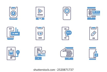 Smartphone icon set. Bold line style. Duotone colors. Editable stroke. smartphone, phone, mobile phone, image.