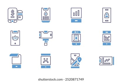 Smartphone icon set. Bold line style. Duotone colors. Editable stroke. smartphone, app, mobile banking, mobile phone, no phone.