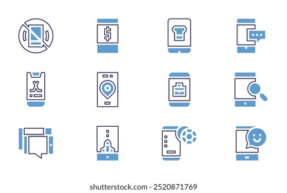 Smartphone icon set. Bold line style. Duotone colors. Editable stroke. no mobile phone, mobile, smartphone, virtual reality, gps, app, mobile payment.