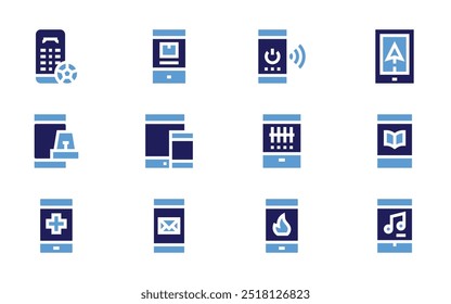 Smartphone icon set. Bold style. Duotone colors. soccer, phone, mobile, smartphone, navigation, email, responsive.