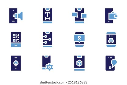 Smartphone icon set. Bold style. Duotone colors. qr code, mobile marketing, smartphone, phone, mobile banking, mobile app, mobile phone.