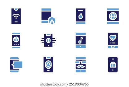 Smartphone icon set. Bold style. Duotone colors. chat, smartphone, app, mobile.