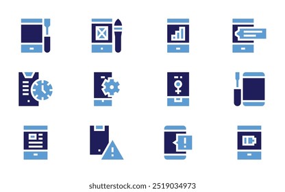 Smartphone icon set. Bold style. Duotone colors. smartphone, mobile, emergency call.