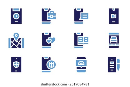 Smartphone icon set. Bold style. Duotone colors. smartphone, gps, phone.