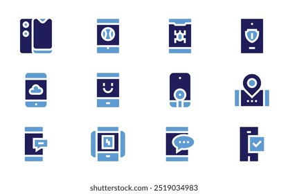 Smartphone icon set. Bold style. Duotone colors. smartphone, mobile phone, phone, mobile.