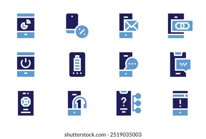 Smartphone icon set. Bold style. Duotone colors. smartphone, headphone, mobile, mail, mobile phone, chat, mobile payment.