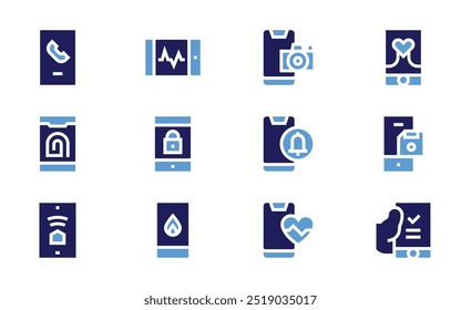 Smartphone icon set. Bold style. Duotone colors. smartphone, diskette, report.